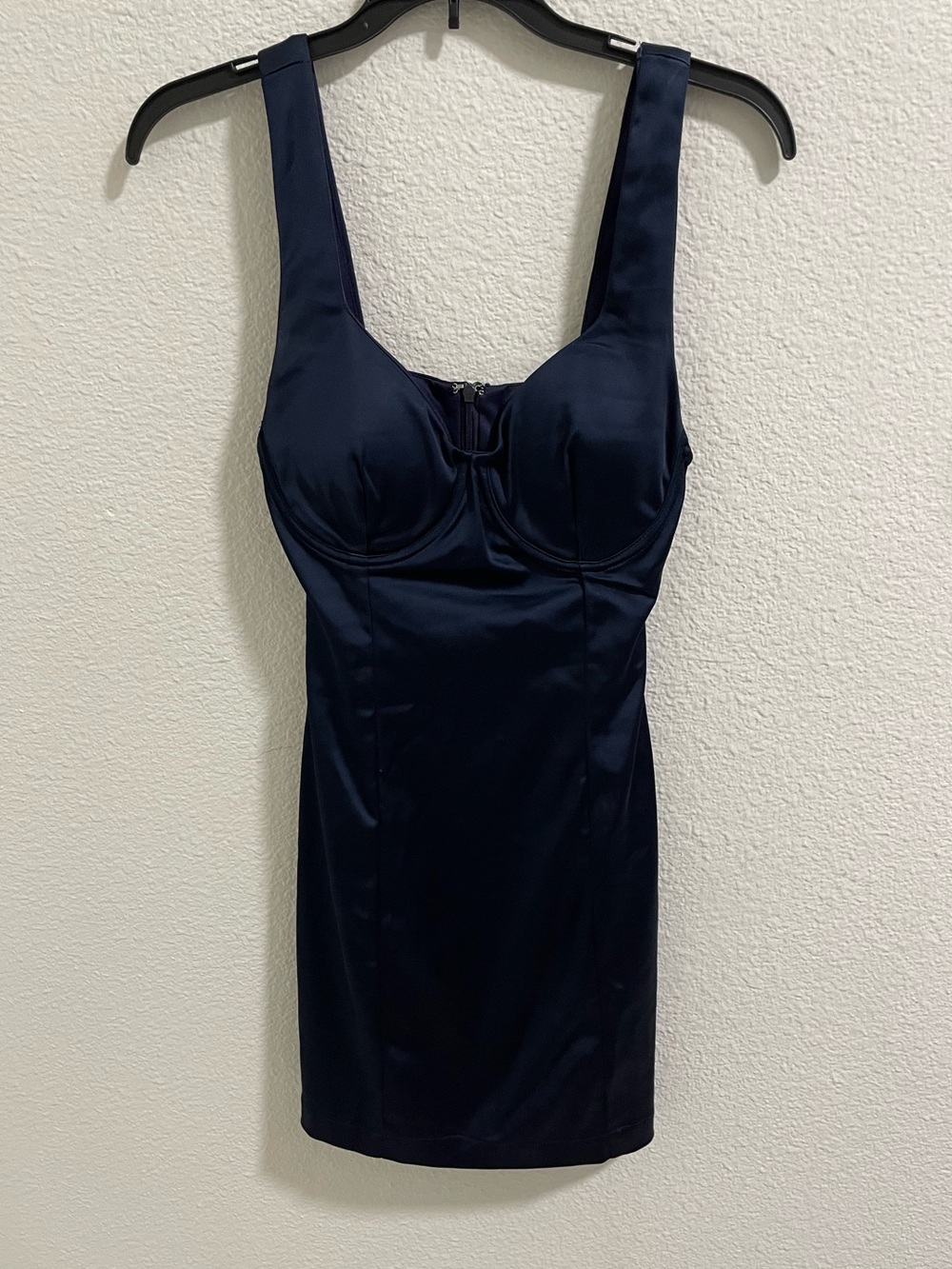 Lulus Navy Satin Bodycon Dress with Sculpted Cups NWT